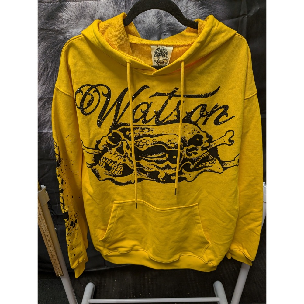 Watson Forever Fearless Hoodie Yellow Skull Rhinestone Graphic  XL